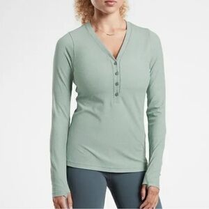 Athleta Uptempo Ribbed Henley Top Long Sleeves Pullover Women's Size Small
